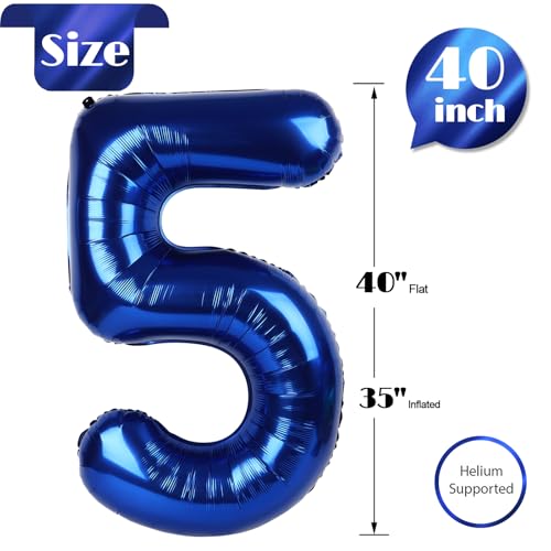 Image of Night Blue 5 Balloon, Number Balloons 40 Inch, 5th Birthday Balloon Decorations, Night Blue Party Supplies, 5 Number Balloons, Number 5 Balloon
