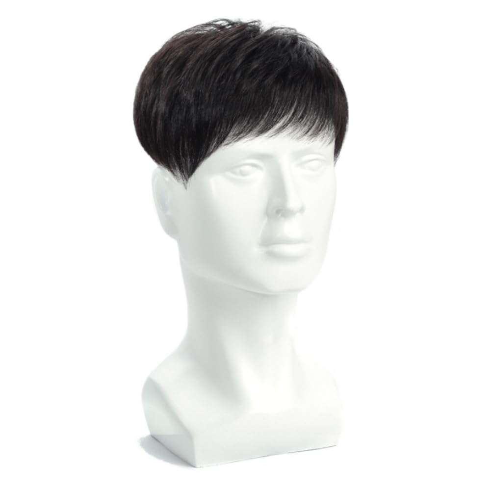 Short Hair human hair Clip in Topper Wiglets Hairpiece for Men hair loss (Mechanism top-rough style black,16 * 18)