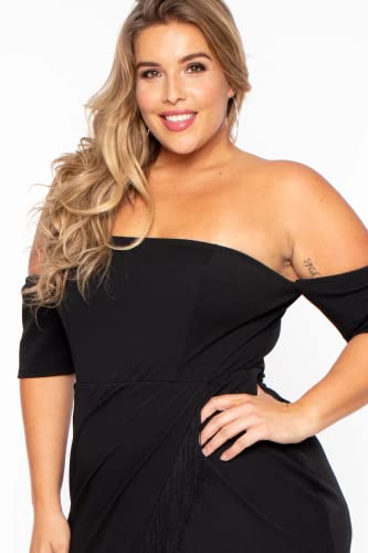 Rosianna Women's Off Shoulder Bodycon Mini Tassels Plus Size Dresses (L, Black) #TOP5