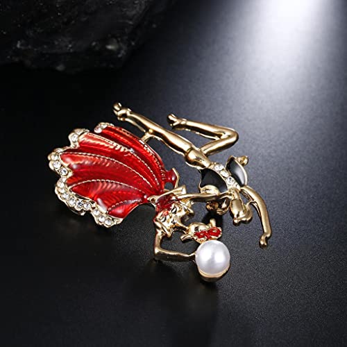 Image of Prince Princess Dancing Couple Brooch Rhinestones Pearl Decorative Red