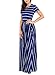 Lovezesent Women's Casual Loose Navy Striped Maxi Dresses Summer Short Sleeve High Waist Pleated A Line Long Dress Small