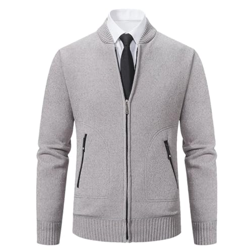 Spring and Winter Men's Zipper Cardigan Top Long Sleeved Solid Color Thick Stand Up Collar Warm Knit Cardigan