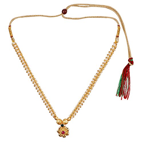Efulgenz Indian Bollywood Traditional White Red Rhinestone Faux Ruby Pearl Designer Thusi Style Necklace in Antique 18K Gold Tone for Women and Girls (Style 11)