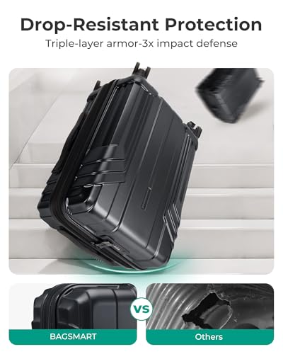 Image of BAGSMART Expandable Carry On Luggage 22x14x9 Airline Approved, Black | Spinner Wheels, TSA Lock, Lightweight Hard Shell, Suitcase,22x14x9 Airline Approved