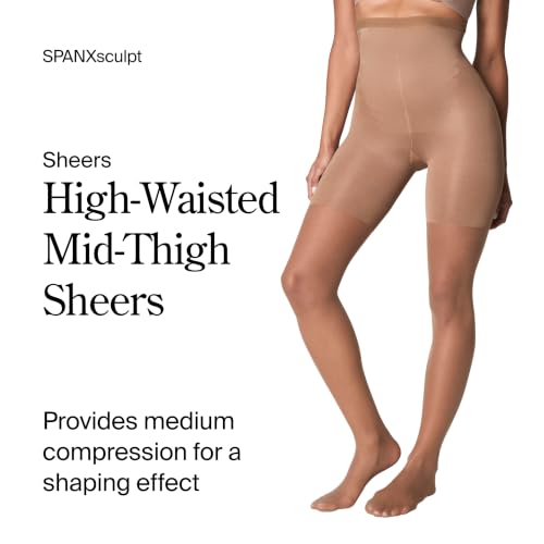 Image of SPANXshape High-Waisted Mid-Thigh Sheers - Comfortable Tummy Control Shapewear - Sheer Pantyhose - No Visible Panty Lines