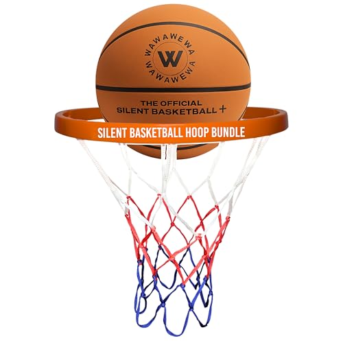 WAWAWEWA The Official Silent Basketball (Size 7) Bundle with Hoop – Indoor Basketball for Quiet Dribbling – Grooved Airless Indoor Training Basket Ball & Large Wall Mounted Basket Ball Hoop