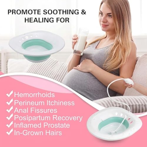 Image of INTERIA Sitz Bath Tub for Toilet Seat with Pump Flusher - Postpartum Care, Hemorrhoids,Piles Relief Portable & Foldable Tub for Adult