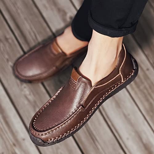 Brown Men's Loafers & Slip-Ons Casual Leather Shoes Wide Width Slip On Driving Shoes【Includes An Extra Pair Of Insoles】 Please Choose A Larger Size For Big Feet(An Brown46) #TOP4