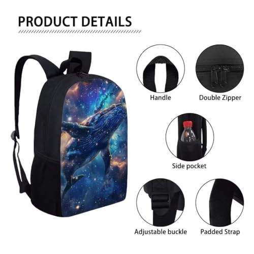 Galaxy Whale Print School Bag For Kids Boys Cool 17 Inch Large Durable Book Bag Double Zipper Lightweight Comfy Padded Student Backpack3