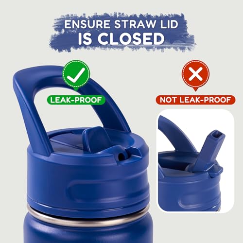Fijinhom Kids Water Bottle for School, 360ml/12oz, Toddler Water Bottles with Straws, Stainless Steel Vacuum Insulated Water Bottles for Boys&Girls, Leak-Proof, BPA-Free,Blue