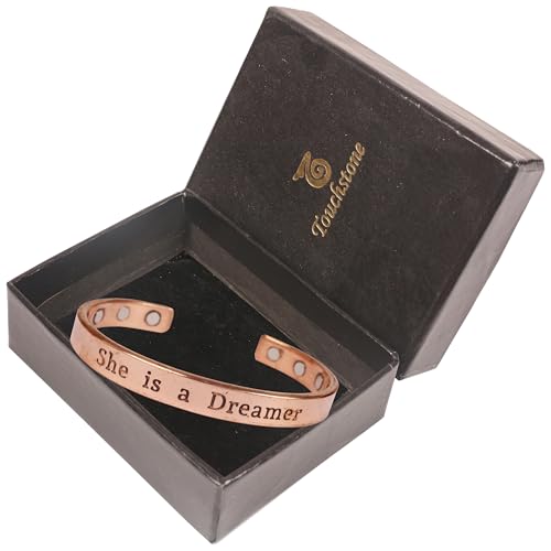 Image of Touchstone Inspirational Copper Engraved Magnetic Bracelets for Women-Personalized Jewelry Gifts for Best Friend /Mom /Daughter /Sister - Adjustable Bracelet in a Gift Box She is a Dreamer