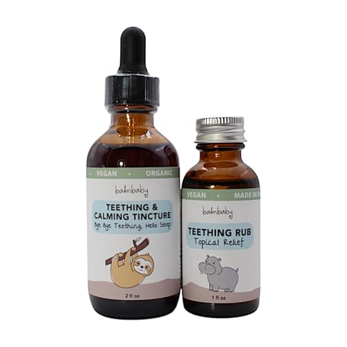 Image of Balm Baby Teething Rescue Kit - Bye Bye Teething Natural Calming Tincture & Topical Teething Oil Rub | Kids Relief for Gum Inflamation & Discomfort - Organic, Herbal and Gentle - Glass Bottles