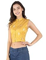 UNFAKENOW Ladies Floral Print Cute Short Cotton net Casual Party Plus Size Fancy Crop top Jacket for Skirt Palazzo Women Sleeveless Indo Western Stylish Saree Readymade Collar Lehenga Blouse