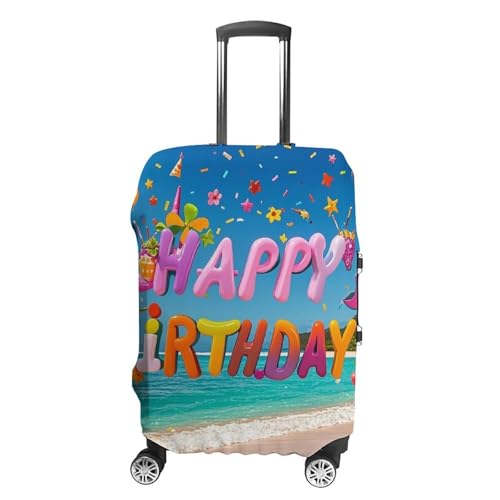 Happy Birthday on The Beach Elastic Luggage Cover Suitcase Protector for 19-32 Inch Suitcases | Universal Stretchable Travel Bag Cover | Anti-Scratch, Washable with Zipper Closure XL