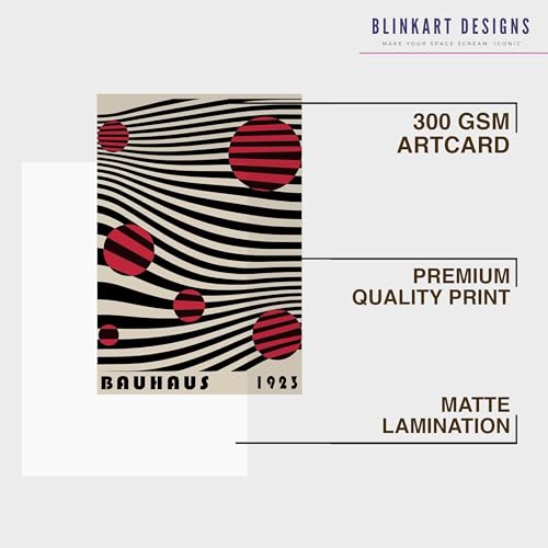 Image of BLINKART Vintage Bauhaus Retro Geometric Aesthetic Poster Gallery | Colorful Wrap Framed For Home Office Studio Living Room Modern Art Studio Decoration Abstract Shapes | (d93) | 13x10 Inch