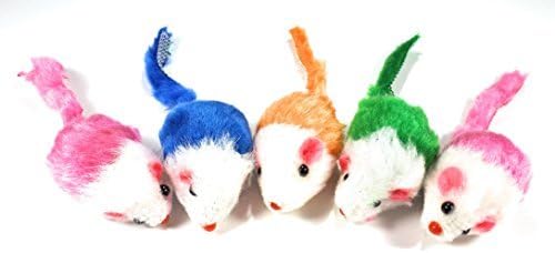 Play Fur Mice Cat Toys – Mixed Bag of 5 Play Mice with Rattling Sounds – 4 Color Variety Pack of Catnip Mice