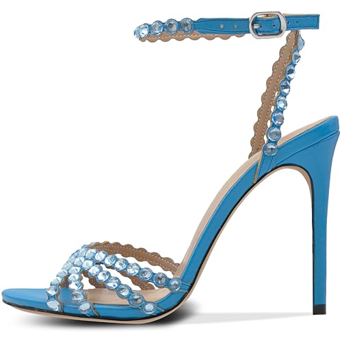 Image of HOCHFART Women's Rhinestone Stiletto High Heels Buckle Strappy Heeled Sandals Round Toe Sexy Dressy Pumps Shoes