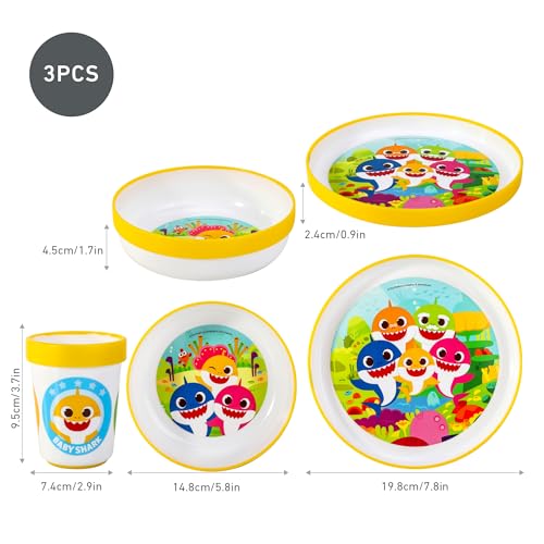 Baby Shark 3pcs Reusable Bicolor Premium Kids Dinner Tableware Set Plate, Bowl & Tumbler, BPA Free - 2