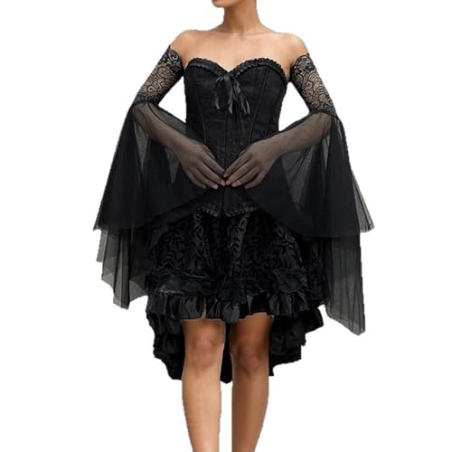 MALSSE Elegantes mangas de encaje para mujer, para eventos de disfraces y fiestas temáticas con campanas acampanadas, para Halloween, disfraz de bruja, Negro, Talla única