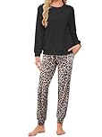 Famulily Women's Fleece Pyjamas Sets Comfy Fuzzy Printed Nightwear Pjs Thermal Pajamas Set Winter Warm Outfits with Pockets Leopard M