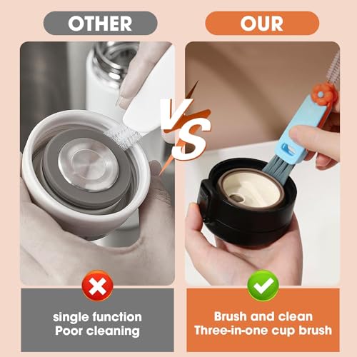 Image of 3-in-1 Brush Cup Lid Cleaning Brush,Cleaning Brush for Bottle Gap Tight Spaces Cup, 3 in 1 Multifunctional Cleaning Brush Portable Cup Lid Cleaner with Brush（3pcs Flowers