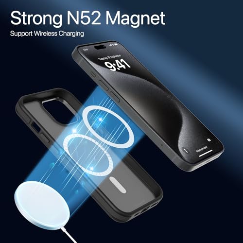 Image of Vaku Luxos Back Cover Case for iPhone 15 Pro Shockproof Scratch Resistant Slim Thin Military-Grade Protection Support Mag-Safe Wireless Magnetic Charging - Black