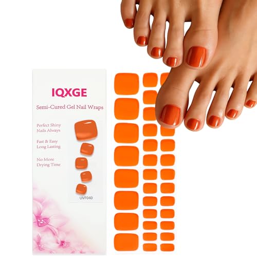 IQXGE 34 Pcs Semi Cured Gel Toe Nail Strips Orange
