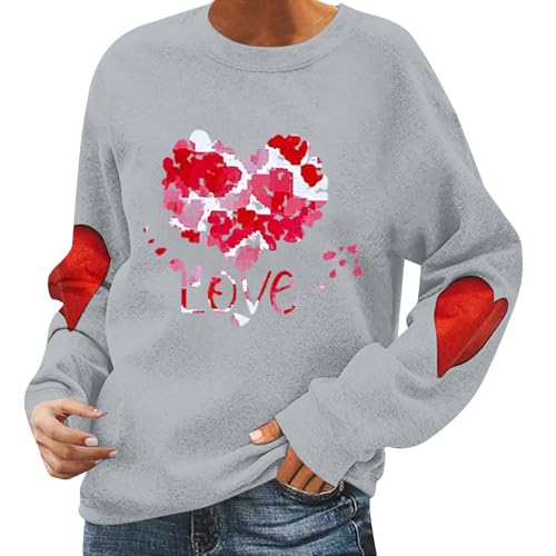 Sudaderas de manga larga para mujer, con estampado de letras para el día de San Valentín, estilo casual, cuello redondo, tipo túnica, básica, holgada, ligera, acogedora, sudadera deportiva larga,