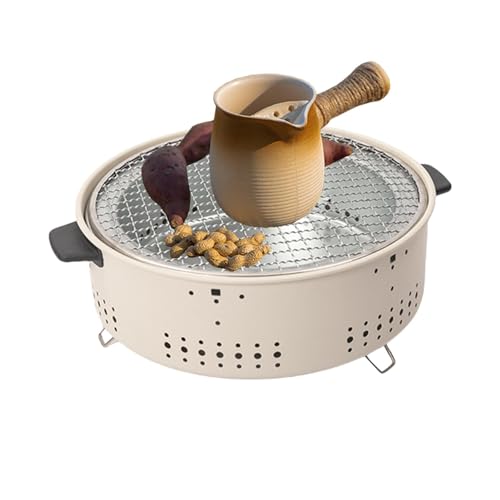 Barbacoa portátil de carbón vegetal para camping, parrilla de carbón vegetal - Parrilla antiadherente con mango antiquemaduras | Barbacoa de carbón vegetal de mesa, dos métodos de barbacoa, horno de