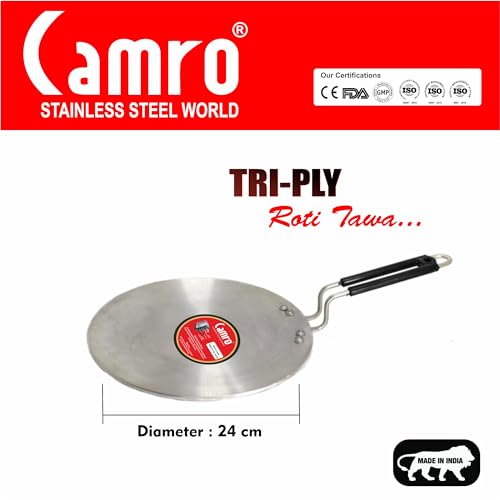 Image of Tawa for Roti | Triply Artisian Tawa 24cm | Kitchen Cookware Tawas | Induction Base Roti Tava | Perma-Cool Sturdy Handles | Base & Induction Friendly Compatible | Gas Stovetop Compatible