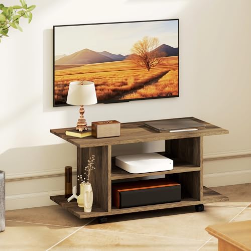 HOMCOM Modern TV Cabinet Stand Storage Shelves Table Mobile Bedroom Furniture Bookshelf Bookcase Walnut - Image 7