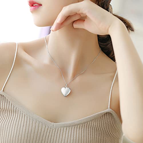 Silver Glossy Personalized Heart Locket Necklace Custom Photo Locket Necklace For Women Picture Locket Pendant Necklace Engraved Text&Symbols Customized Lockets Gifts For Mom Daughter Grandma #TOP1