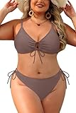 Daci Women's Plus Size Triangle Bikini Set, Sexy Tie Front Two-Piece Swimsuit Brown 16 Plus
