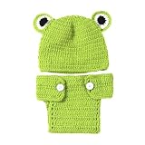KALLORY Conjunto de Gorro y Pantalones Cortos de Crochet Algodón Verde para Ñiño Recién Nacido, Elástico y Cómodo, Accesorios para Sesiones Fotográficas Memorables