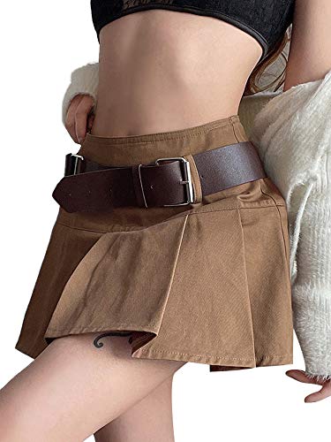 Saia plissada feminina Y2K cor lisa evasê cintura alta mini saia com cintura para meninas para o ver