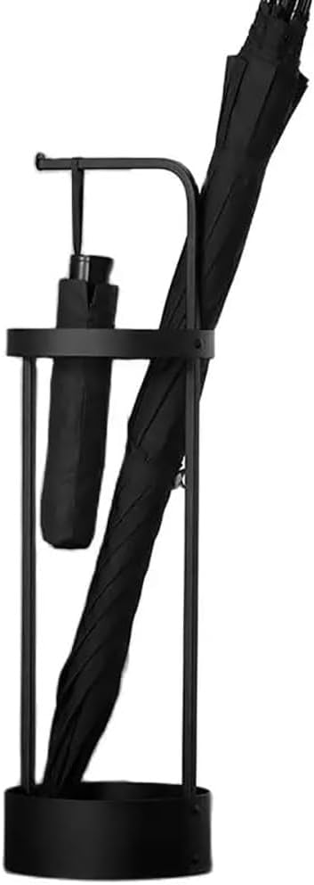 Freestanding Metal Umbrella Stand – Modern Minimalist Black Waterproof Umbrella Bucket with Drain Rack, Large Capacity for Entryway & Hallway