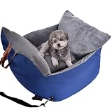 PiPiCat Siège auto pour chien - Antidérapant - Avec ceinture de sécurité stable - Avec coussin amovible et lavable - Poches de rangement latérales - Bleu, taille M