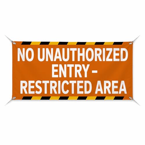 No Unauthorized Entry Large Banners and Signs for Outdoor by BCB Print | Construction Polyester Banner with 4 Hole for Easy Hang Indoor & Outdoor | 5x2.5ft Banner to Promote Business | HD Made in USA