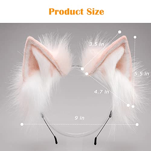 Bnlides Handmade Fur Fox Wolf Cat Ears Headwear Women Men Cosplay Costume Party Cute Head Accessories For Halloween (Khaki White) #TOP4