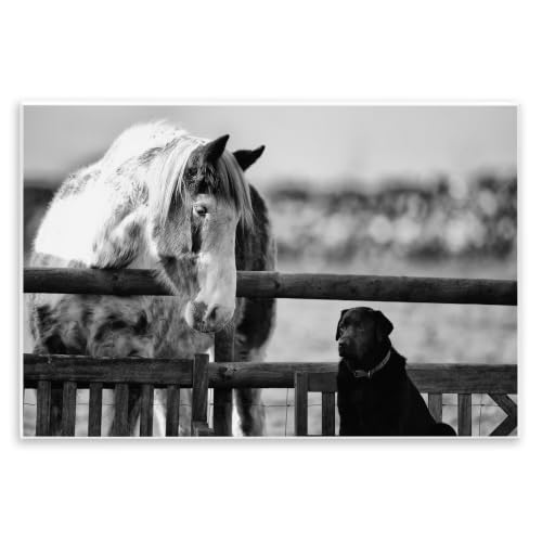 Farm Friends Monochrome, 13 x 19 Inch Mounted Print on Wall Plaque