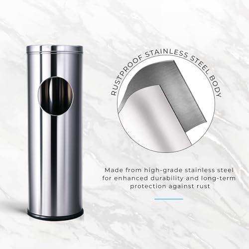 Image of Robustt Stainless Steel Ash Tray Dustbin - 20 L | 23 x 63.5 cm | Dual-Purpose Ash Can with Removable Ashtray & Anti-Skid Base | Corrosion-Resistant Trash Bin for Kitchen, Bathroom & Commercial Use