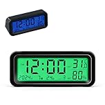 SKIKHN Mini Digital Clock for Car Dashboard,Luminous Car Dashboard Battery Clock,Solar Powered Clocks,Date Temperature Humidity Display,Automatic Backlight,Tiny Digital Clocks for Vehicle,Cars