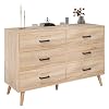 Bigbiglife Wood Dresser for Bedroom 6 Drawer Dresser with Metal Handles Mid Century Modern Dresser Double Chest of Drawer Light Oak