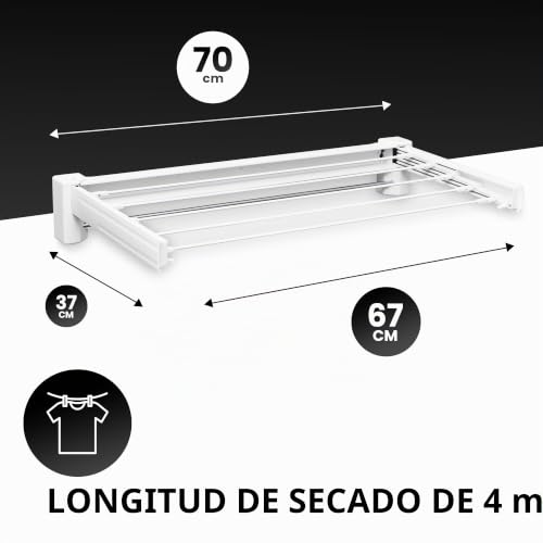 Miniatura 2 de Vonia Tendedero Plegable - Tendedero De Pared Blanco, 70 X 37 Cm