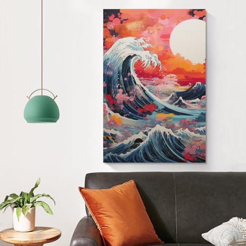 Cuadro en lienzo de olas estilo japonés 50x75cm para decoración de salón 4