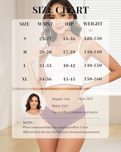 Image of Aijolen Women's Cotton Bikini Underwear Soft Low Waist Panties Cheeky Lace Underpants S-XXL