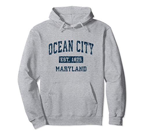 Ocean City Maryland MD Vintage Sports Design Navy Print Pullover Hoodie