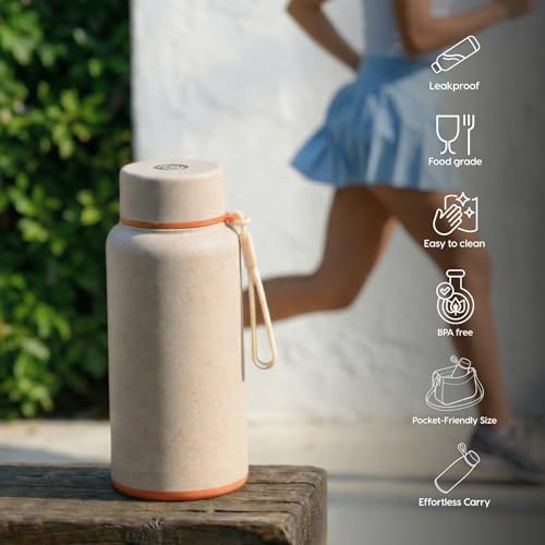 Image of Eha Earth Friendly Hydralife Water Bottle for Office & Schools | 400 ml Stainless Steel Water Bottle for Kids & Adults Made with Rice Husk | Bottle for Men, Women | Leak Proof | 1 Unit