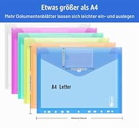 Agoer 24 PCS Klettverschluss Dokumententasche A4, 6 Farben Sichttasche A4 Transparent, Dokumenten Mappen zum abheftbar Brieftaschen Tasche für Organisieren mit 11 Lochrand und Etikettentasche – Ansicht 3