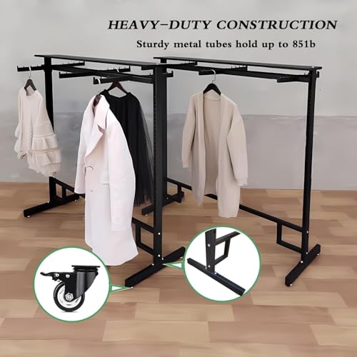 Organisateur de vêtements de garde-robe à roulettes avec double tige réglable 120cm